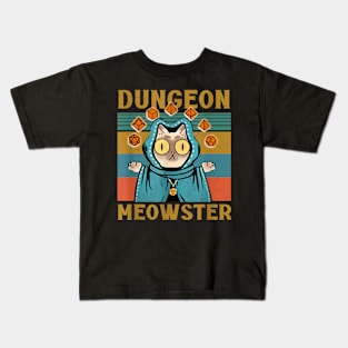 Dungeon Meowster Funny Nerdy Gamer Cat D20 Dice Rpg Dungeons And Dragons Kids T-Shirt